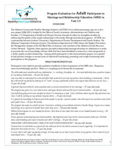 Program Evaluation for Adult Participants in Marriage and Relationship Education (MRE) in Year 1-5 OVERVIEW  The Alabama Community Healthy Marriage Initiative (ACHMI) (www.alabamamarriage.org) was a fiveyear project (200