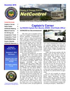 County of Orange RACES  NetControl Newsletter of the County of Orange Radio Amateur Civil Emergency Service  Inside this issue: