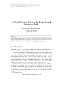 Replace this file with prentcsmacro.sty for your meeting, or with entcsmacro.sty for your meeting. Both can be found at the ENTCS Macro Home Page. A Modal Sequent Calculus for Propositional Separation Logic