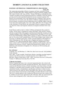 HURREN LANGMAN & JAMES COLLECTION BUSINESS AND PERSONAL CORRESPONDENCE, FIELD BOOKS Series 255 The engineering partnership of Hurren, Langman and James consisted of Frank Hurren ASASM[removed]), William Wilson Langman 