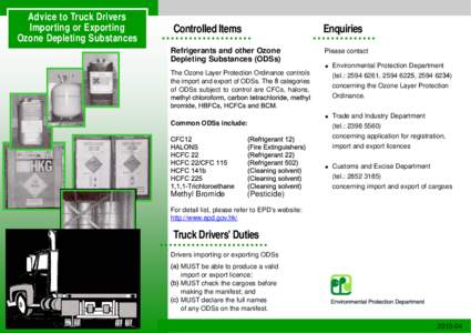 Advice to Truck Drivers Importing or Exporting Ozone Depleting Substances Controlled Items