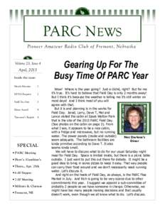 PARC NEWS Pioneer Amateur Radio Club of Fremont, Nebraska Volume 23, Issue 4  April, 2013