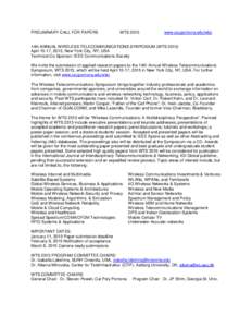 PRELIMINARY CALL FOR PAPERS  WTS 2015 www.csupomona.edu/wtsi