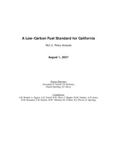 Background Material: [removed]: A Low-Carbon Fuel Standard for California - UC Study - Part 2: Policy Analysis