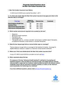 Frequently Asked Questions about the New York Autism Insurance Law 1. New York Autism Insurance Law History S 4005-A and A 6305A were enacted November 1, [removed]To which plan types does the New York autism insurance la