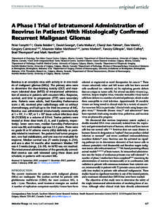 © The American Society of Gene Therapy  original article A Phase I Trial of Intratumoral Administration of Reovirus in Patients With Histologically Confirmed