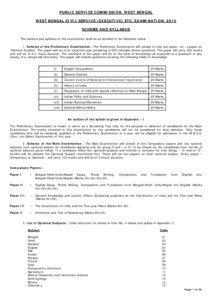 PUBLIC SERVICE COMMISSION, WEST BENGAL WEST BENGAL CIVIL SERVICE (EXECUTIVE) ETC. EXAMINATION, 2013 SCHEME AND SYLLABUS