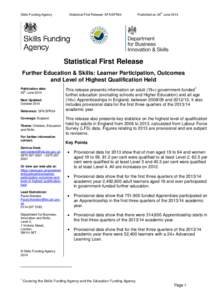 Skills Funding Agency  Statistical First Release: SFA/SFR24 th