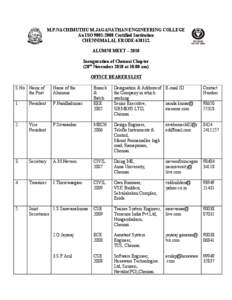 M.P.NACHIMUTHU M.JAGANATHAN ENGINEERING COLLEGE An ISO 9001:2008 Certified Institution CHENNIMALAI, ERODE[removed]ALUMNI MEET – 2010 Inauguration of Chennai Chapter (28th November 2010 at[removed]am)