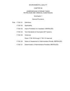 ENVIRONMENTAL QUALITY CHAPTER 56 UNDERGROUND STORAGE TANKS PETROLEUM AND CHEMICAL SUBSTANCES Subchapter 1 General Provisions