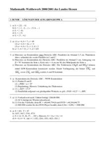 Mathematik-Wettbewerbdes Landes Hessen  3. RUNDE - LÖSUNGEN DER AUFGABENGRUPPE A 1. a) b) c)