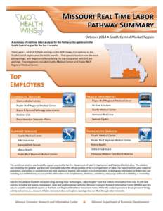 October 2014 ▪ South Central Market Region A summary of real time labor analysis for the Pathway Occupations in the South Central region for the last 6 months. There were a total of 320 job postings in the 20 Pathway O