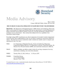Press Office U.S. Department of Homeland Security Washington, DC[removed]Media Advisory May 17, 2012