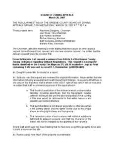 BOARD OF ZONING APPEALS March 28, 2007 THE REGULAR MEETING OF THE GREENE COUNTY BOARD OF ZONING