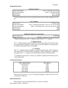 [removed]Residential Incentives Existing Customer* $150 1st; $100 2nd water heater $200 1st; $100 2nd furnace $50 for range