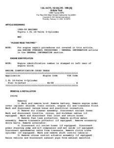 1.6L 4-CYL 16-VALVE - VIN [A] Article Text 1988 Toyota MR2 For Rse 555 Main Street Clarksville Va[removed]Copyright © 1997 Mitchell International Thursday, February 14, [removed]:35PM