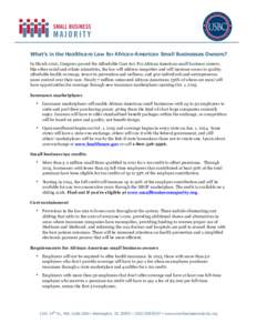 What’s in the Healthcare Law for African-American Small Businesses Owners? In March 2010, Congress passed the Affordable Care Act. For African American small business owners, like other racial and ethnic minorities, th