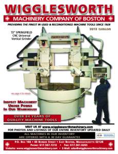 WIGGLESWORTH MACHINERY COMPANY OF BOSTON PROVIDING THE FINEST IN USED & RECONDITIONED MACHINE TOOLS SINCE[removed]CATALOG