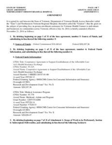 STATE OF VERMONT GRANT AMENDMENT NORTHEASTERN VERMONT REGIONAL HOSPITAL PAGE 1 OF 7 GRANT #: [removed]