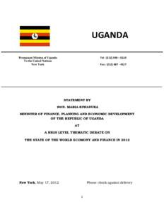 Microsoft Word - STATEMENT BY HON. MARIA KIWANUKA. NEW YORK MAY 17, 2012[1]