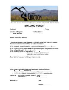 Office of the Selectmen 754 North Groton Road, Groton, NH[removed][removed]3382 Fax  BUILDING PERMIT Applicant:  Phone: