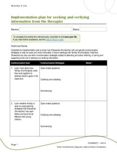 Implementation plan for seeking and verifying information from the therapist