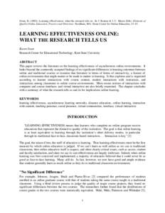 Swan, KLearning effectiveness: what the research tells us. In J. Bourne & J. C. Moore (Eds) Elements of Quality Online Education, Practice and Direction. Needham, MA: Sloan Center for Online Education, L