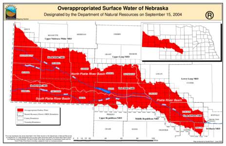 ®  Overappropriated Surface Water of Nebraska Designated by the Department of Natural Resources on September 15, 2004  T27N