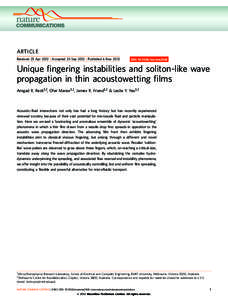 ARTICLE Received 23 Apr 2012 | Accepted 25 Sep 2012 | Published 6 Nov 2012 DOI: ncomms2168  Unique fingering instabilities and soliton-like wave