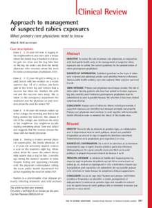 Clinical Review Approach to management of suspected rabies exposures What primary care physicians need to know Allan K. Grill