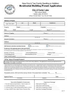 New One & Two Family Dwelling or Addition  Residential Building Permit Application City of Carter Lake 950 Locust Street Carter Lake, IA 51510