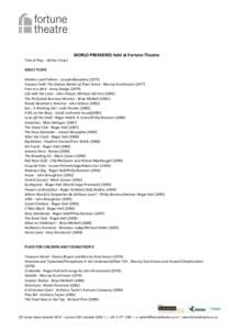 WORLD PREMIERES held at Fortune Theatre Title of Play – Writer (Year) ADULT PLAYS Mothers and Fathers - Joseph Musaphia[removed]Sweeny Todd: The Demon Barber of Fleet Street - Murray Hutchinson[removed]Free as a Bird - J