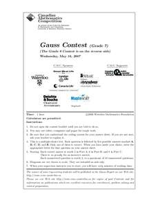 Canadian Mathematics Competition An activity of the Centre for Education in Mathematics and Computing, University of Waterloo, Waterloo, Ontario