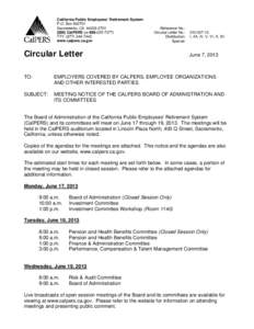 Circular Letter #MEETING NOTICE OF THE CALPERS BOARD OF ADMINISTRATION AND ITS COMMITTEES