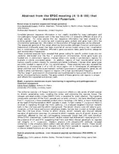 Abstract from the EFGC meeting[removed]that discussed research on fusaria