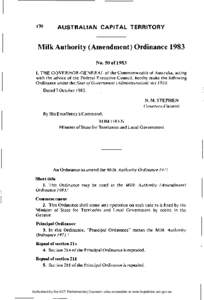170  AUSTRALIAN CAPITAL TERRITORY Milk Authority (Amendment) Ordinance 1983 No. 50 of 1983