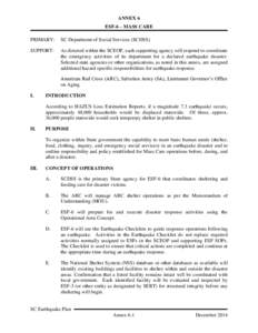 ANNEX 6 ESF-6 – MASS CARE PRIMARY: SC Department of Social Services (SCDSS)
