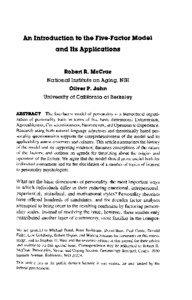 An Introduction to the Five-Factor Model and Its Applications Robert R. McCrae
