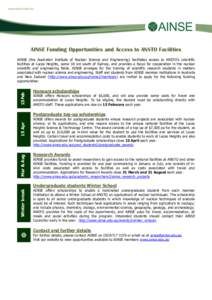 AINSE Funding Opportunities and Access to ANSTO Facilities  15 Feb AINSE (the Australian Institute of Nuclear Science and Engineering) facilitates access to ANSTO’s scientific facilities at Lucas Heights, some 30 km so