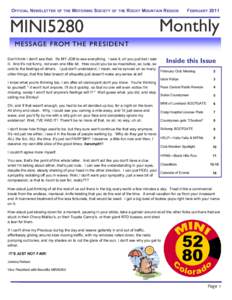 OFFICIAL NEWSLETTER OF THE MOTORING SOCIETY OF THE ROCKY MOUNTAIN REGION  MINI5280 FEBRUARY 2011