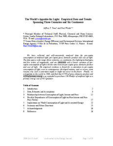 The World’s Appetite for Light: Empirical Data and Trends Spanning Three Centuries and Six Continents Jeffrey Y. Tsao* and Paul Waide**