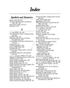 Index Symbols and Numerics <a> tag, HTML, 162, 168  CO