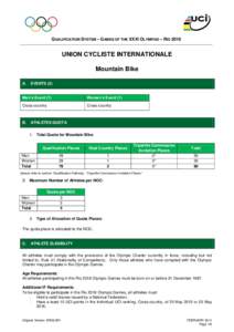 QUALIFICATION SYSTEM – GAMES OF THE XXXI OLYMPIAD – RIO[removed]UNION CYCLISTE INTERNATIONALE Mountain Bike A.