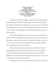 EPA: OCIR: Written Testimony of Donald S. Welsh Administrator, Region III, US EPA, May 21, 2004