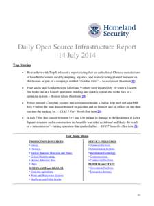 Department of Homeland Security Daily Open Source Infrastructure Report