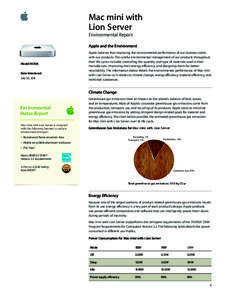 Mac mini with Lion Server Environmental Report Apple and the Environment  Model MC936