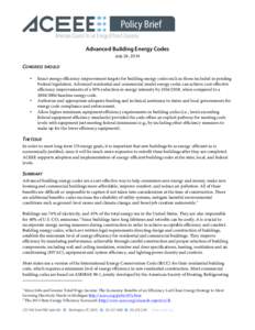 Advanced Building Energy Codes July 24, 2014 CONGRESS SHOULD •