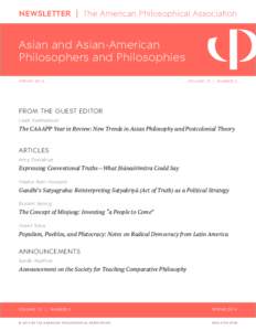 NEWSLETTER | The American Philosophical Association  Asian and Asian-American Philosophers and Philosophies SPRING 2014