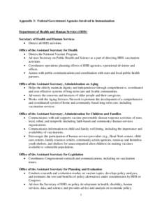 Appendix 4:  Roles and Responsibilities of Department of Health and Human Services Agencies and Offices, and other federal Departments in the draft strategic National Vaccine Plan