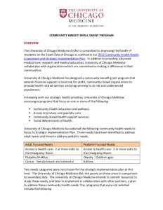 COMMUNITY BENEFIT SMALL GRANT PROGRAM OVERVIEW The University of Chicago Medicine (UCM) is committed to improving the health of residents on the South Side of Chicago as outlined in our 2012 Community Health Needs Assess